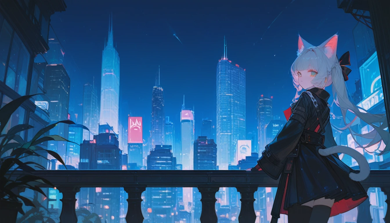 best quality, 1 girl,City,night,Cat ears