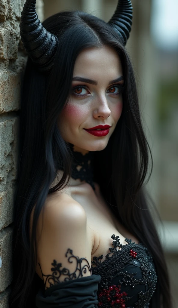 Dominatrix woman in her 60s, very thin white wrinkled, full body pose, nude, sexy pose, smiling showing teeth, heavy makeup long black and black hair looking at camera, detailed photo, realistic lighting, High quality real skin: 1.4, Enhanced cinematic lighting: 0.9, hyper-realistic: 1.4, (soft lighting: 1.05) moving figure, sexy dominant pose, domination, mistress, BDSM.