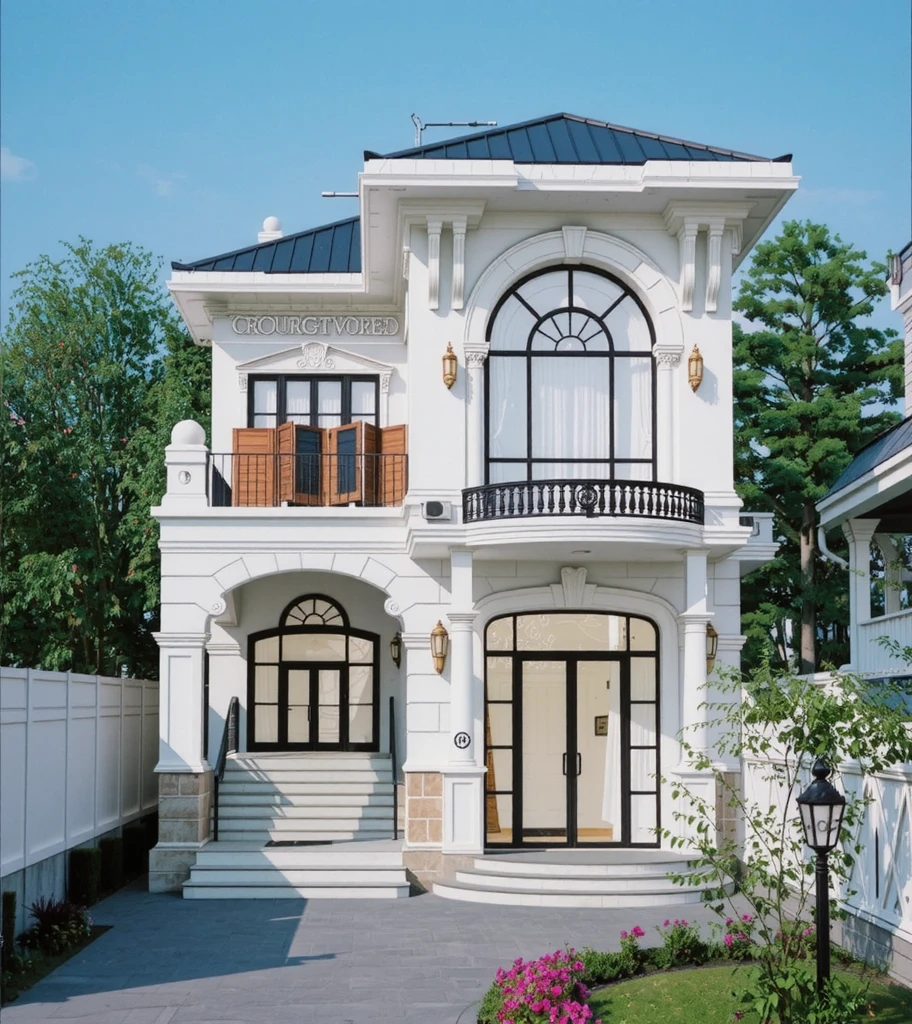 This image displays an architectural design of a classic-style building. It features ornate columns, arched windows, and decorative molding. The building has multiple floors with balconies and large windows, showcasing a symmetrical and elegant facade. The roof includes distinctive rounded elements, adding to the traditional aesthetic. (architectural design visualization), (chao vantage software visualization render),((reality environment),8k uhd, dslr, soft lighting, film grain, Fujifilm XT3, {Best Quality|Masterpiece|best illustration|Photorealism archdaily|award winning design|photorealistic|extreme detail|Stunning|photographic render|High-fidelity|vray render|Eye-catching|Sharp edge render},