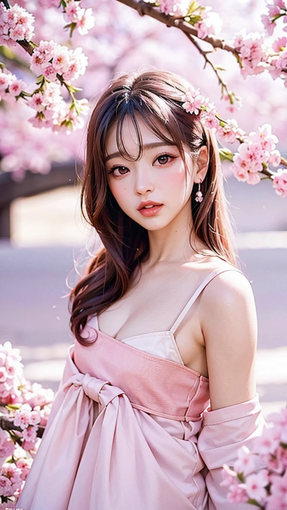  Pink Korean Cherry Blossom Elegant Makeup, Pink and White 
