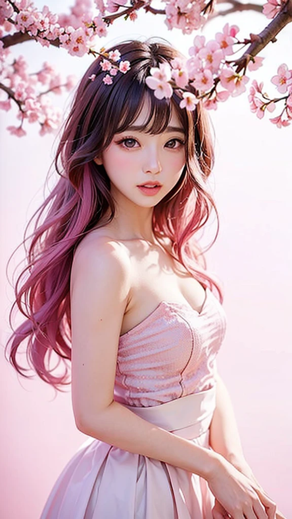  Pink Korean Cherry Blossom Elegant Makeup, Pink and White 
