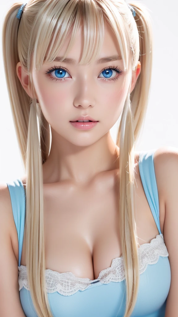 Exceptional sexy beauty、Beautiful, calm and bright expression、Sexy refreshing look、Perfect beautiful pretty face、Very bright, light blue eyes、Short ponytail、Long bangs between the eyes、Long platinum blonde straight hair、Beautiful facial hair、Very cute beautiful sexy young little woman、Very perfect beautiful pretty face、Beautiful clear cute eyes