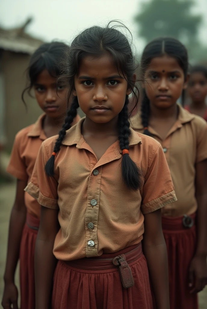 Indian girl in school punches a boy