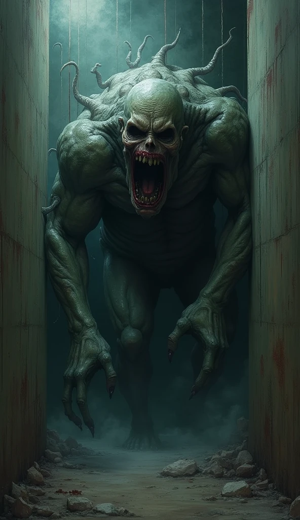 a muscular man with 7 heads, he has a resemblance to the Nemesis character from Resident Evil