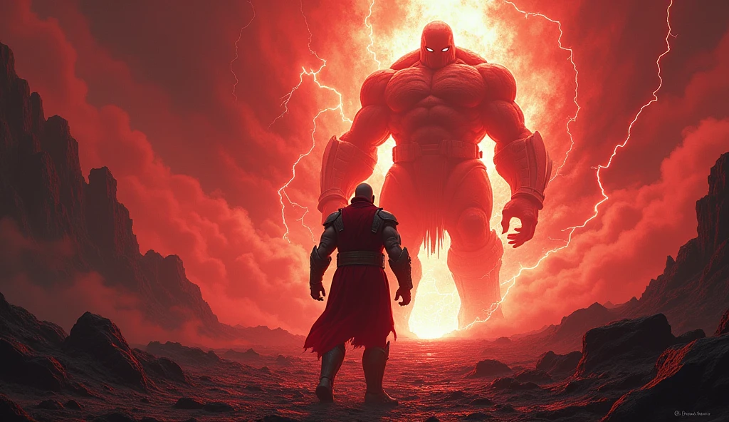 Make me a picture of a fighting against saitama