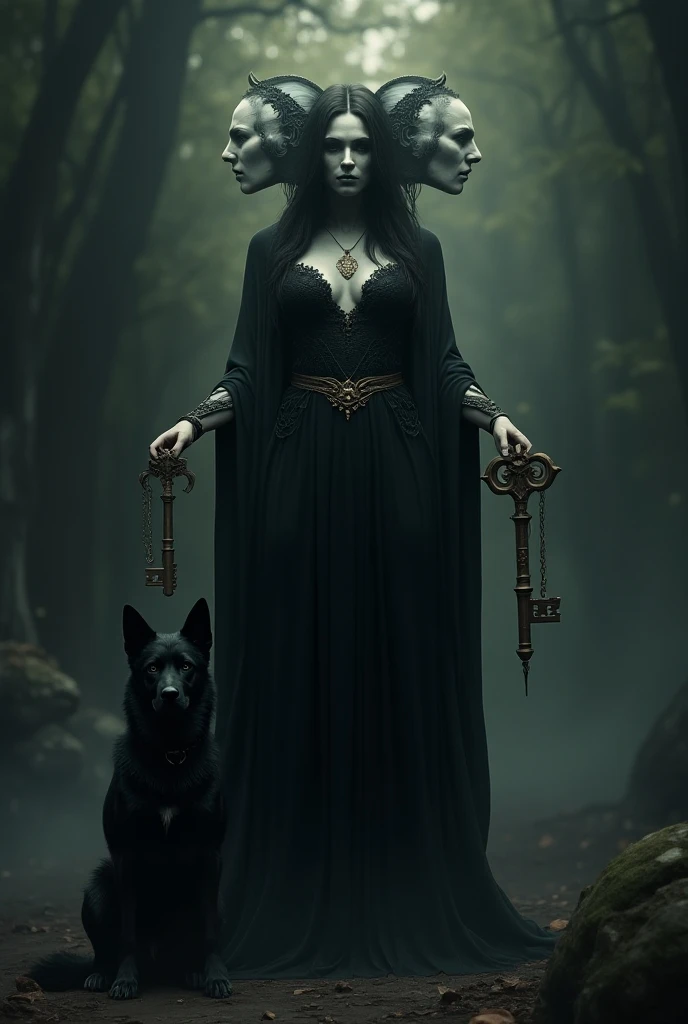painting of a woman with long hair and a goat in front of a dark background, in style of dark fantasy art, woman in a dark forest, dark illustration, dark fantasy illustration, hecate, by Zoran Mušič, an ominous fantasy illustration, dark fantasy oil painting, highly detailed dark art, dark fantasy horror art, dark fantasy artwork