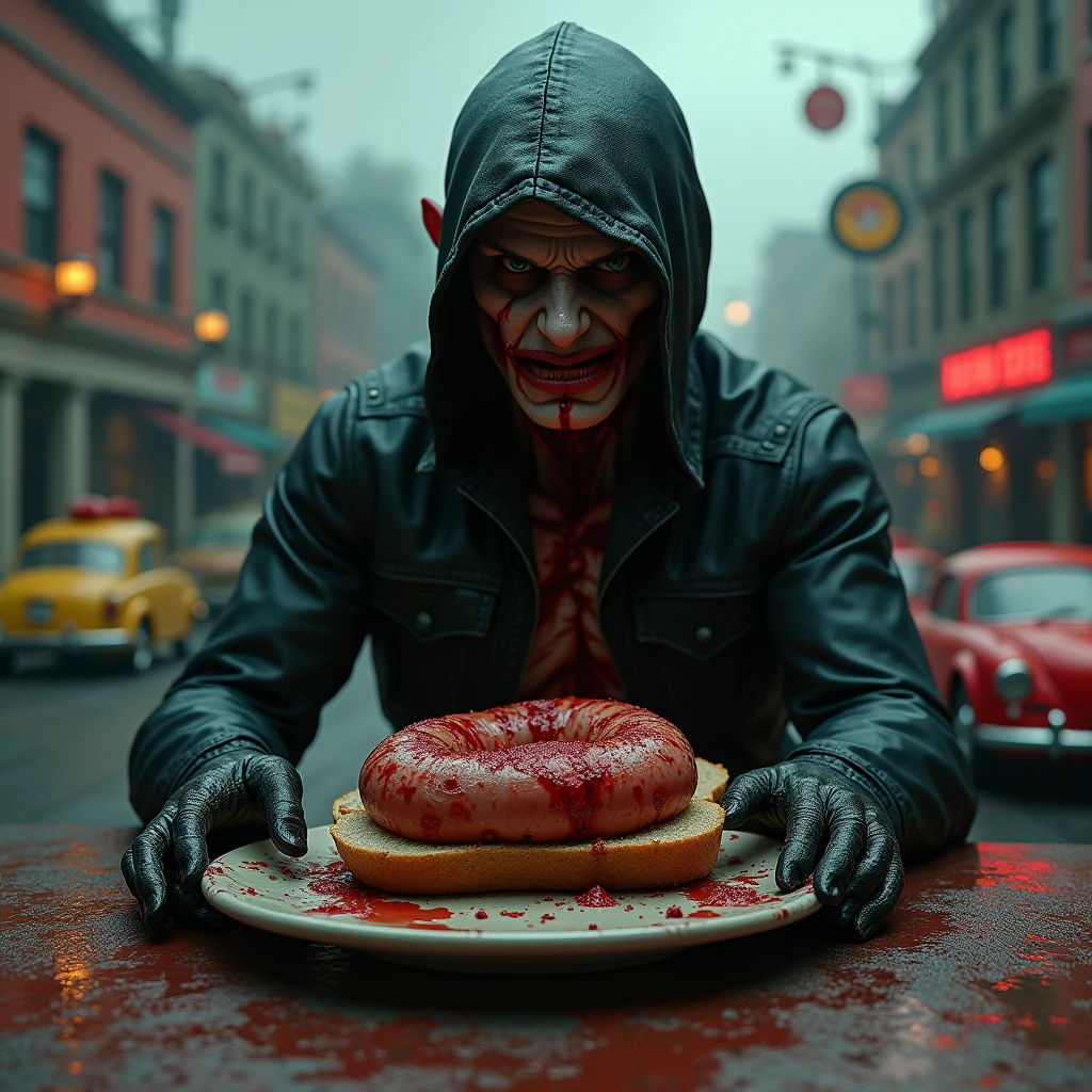 vampire eating hamburger 