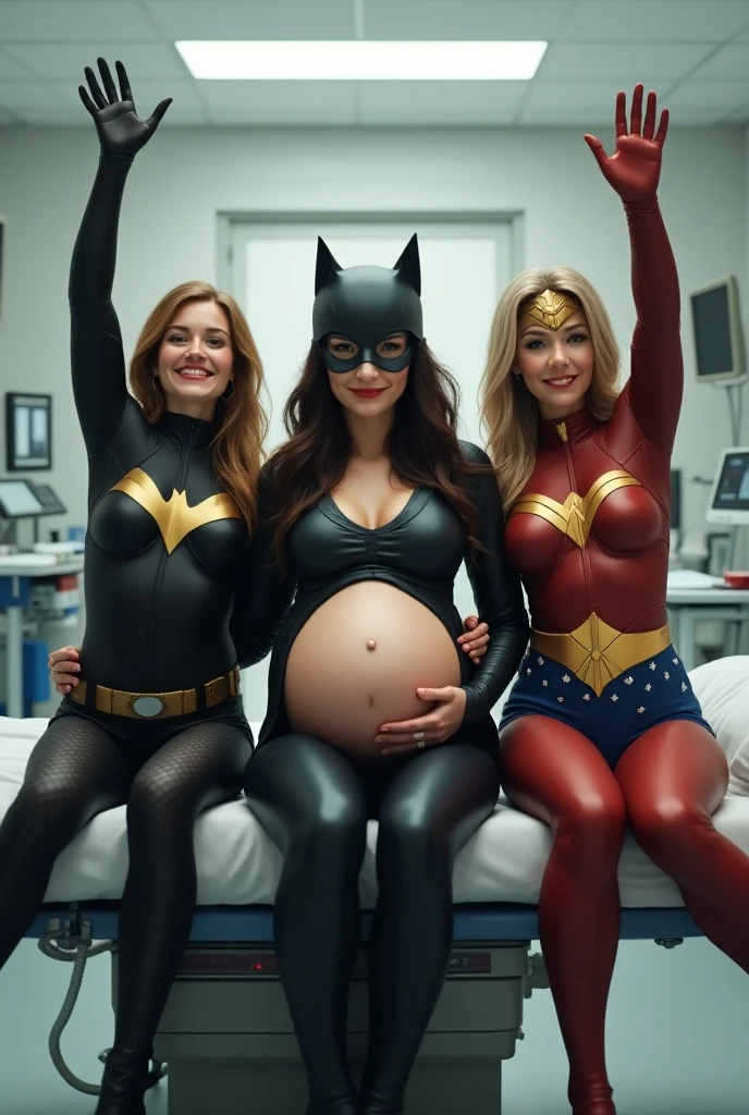 A stunning portrait of Piper Perri as Spiderwoman, She is pregnant, holding her belly, young and beautiful, hyper realistic, real portrait, backlit, exquisite features, cleavage, sexy, seductive, window, natural light, soft light, nine months pregnant, large belly, embodiment of love, bare belly