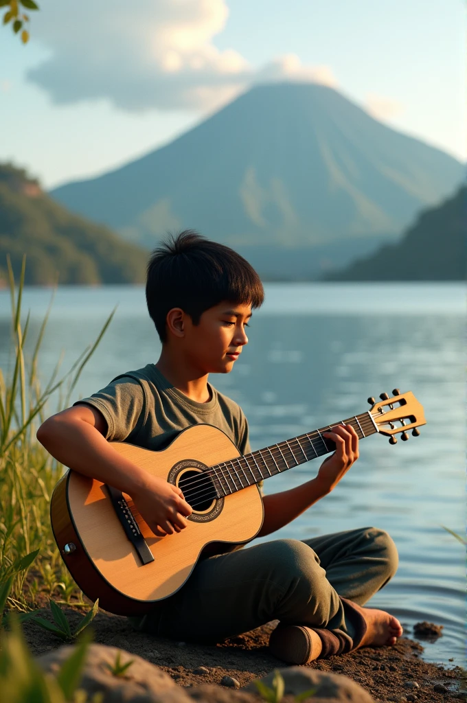 A boy playing the barimbau.