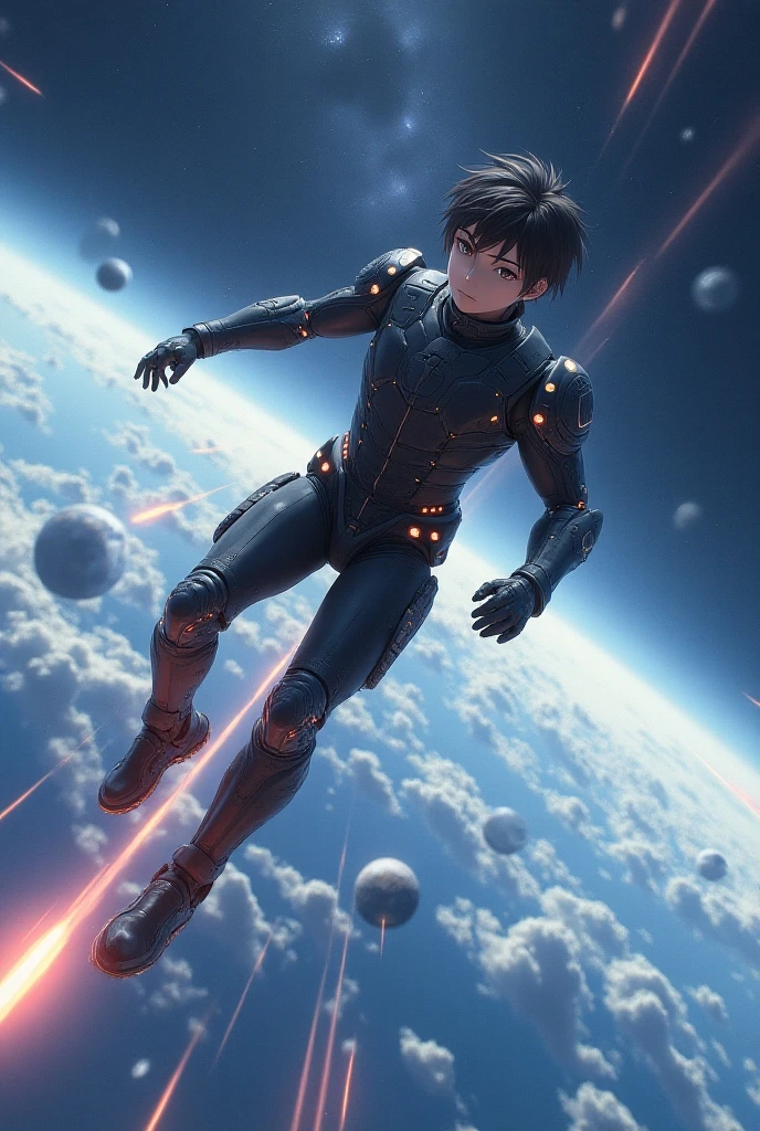 ridiculous resolution, high resolution, (masterpiece:1.4), super detailed, 1boy, seen from above, space, floating, --v 6
