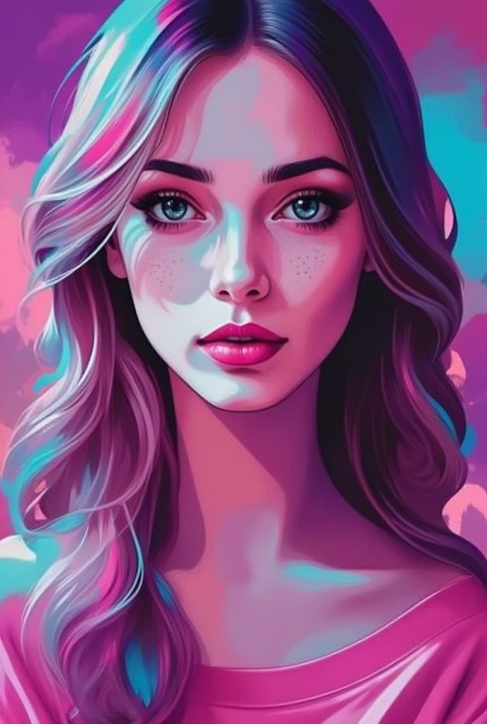 1girl, mysterious girl with freckles, an exotic girl in off-shoulder sweater, fading backlit background, pastel colors, alluring goddess, amazing depth, double exposure, surreal, geometric patterns, intricately detailed, bokeh, perfect balanced, deep fine borders, artistic photorealism, smooth, Flat-Popji