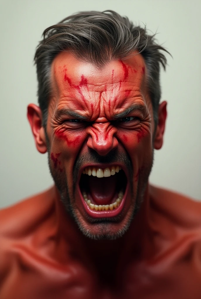 portraite of a, Portraiture, Huge Angry Cook With Blood On His Chin, aggression, Screams, baring his teeth, wants to kill