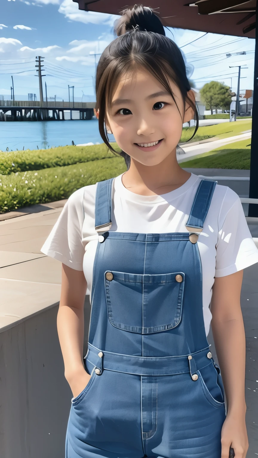 overall、denim、japanes、Pretty girl、Long black hair、Cute smile、Cute face