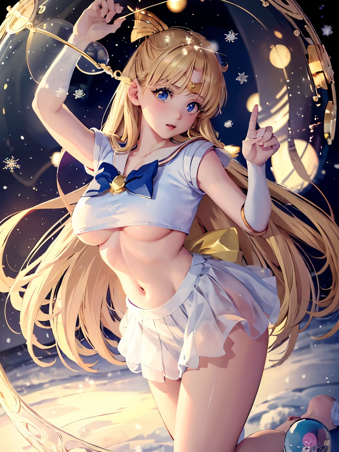 girl，（masterpiece，Highest quality），Street，(Completely naked)，Bare shoulders、Gal、Blonde、smile、passionate、long hair、(Underboob)，Big Breasts，Cleavage，Mini tube top、looking at the camera、shoeicro Mini Denim Shorts(Open button)，solo、Are standing、barefoot