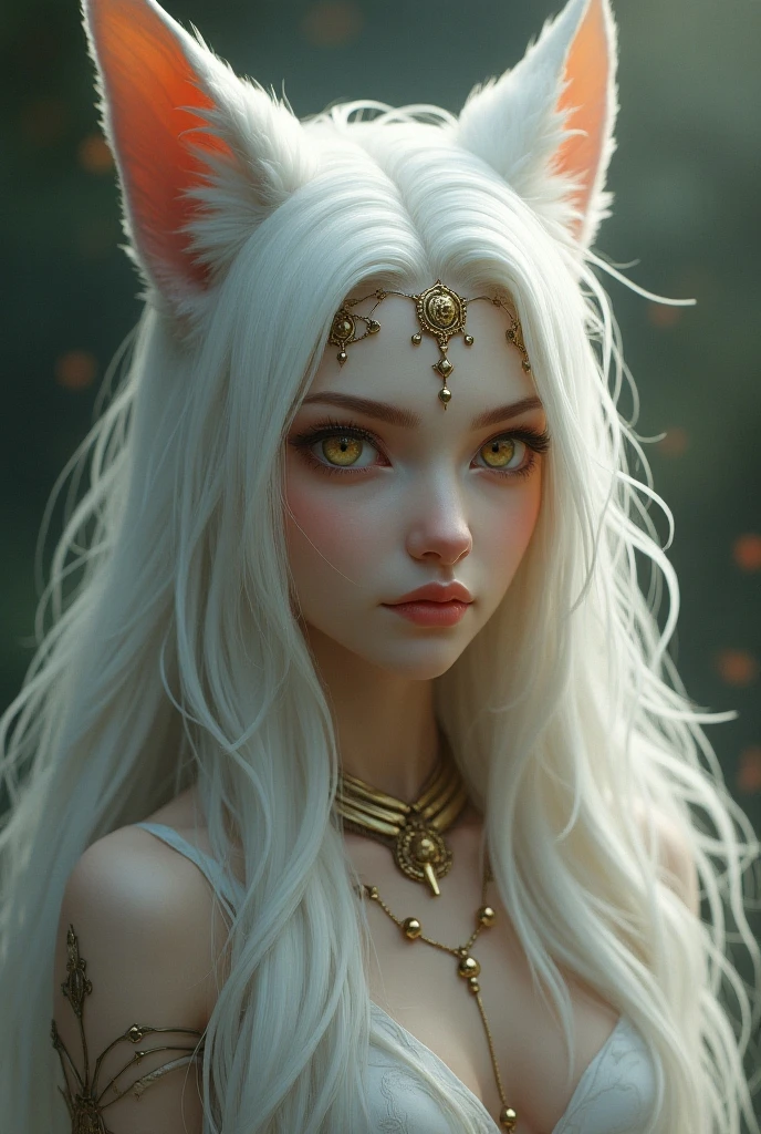 1girl, ebenya, looking at viewer, white hair, neko, white cat ears with silver stripes, cat tail with silver stripes, tribal leather rogue armor