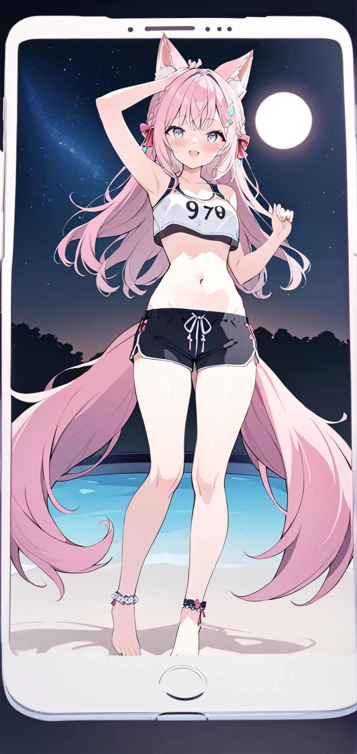 1 girl, (medium boobs))) (((big ass))), (mischievous smile), (showing teeth), (((naked))), (long pink hair), (((blue eyes) )), (on the beach at night with a starry sky and a moon full of blood), (slender), (thin waist), (butt only), legs (slim and muscular), muscular belly, bare feet, (((photo by full body))), (standing), (((showing the sole of the foot stepping on the camera))), twintails, sparkling eyes, eye reflection, sulking, anime, anime style, ray tracing, sparkle, drop shadow, ( bottom camera), panorama, Sony FE, 8k, UHD, masterpiece, accurate, anatomically correct, super detail, best quality, highres, HD, 16k