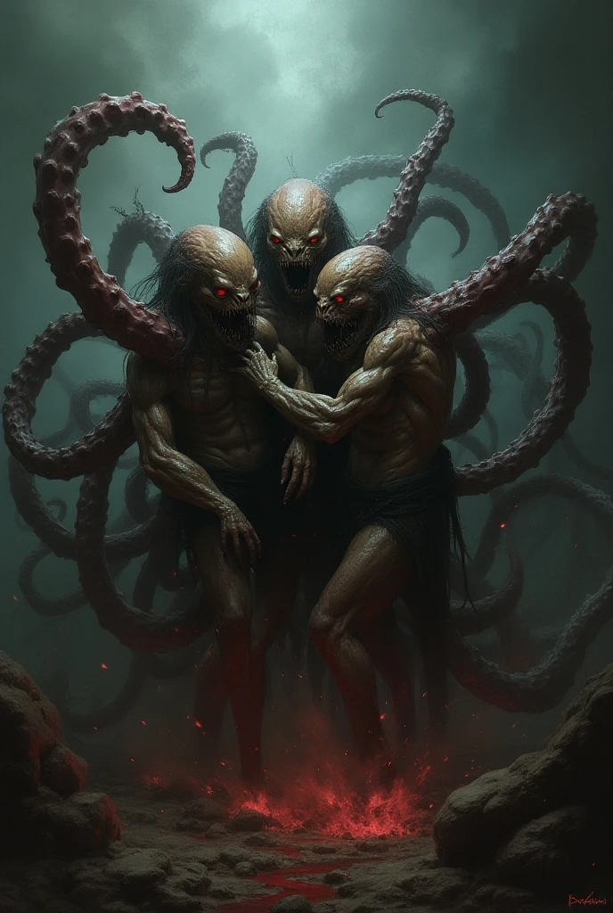 Realistic, 4 girls, zombie females, green skin, holes flesh, being raped by tentacles, fully , hanging from ceiling by tentacles choking neck, full body tentacle bondage, hands tied behind back, breasts tied by tentacles, crying, legs spread open by tentacles, tentacles going into mouth, tentacles going into pussy, tentacles going into stretching it, tentacles on girl, mouth and pussy stretched full of tentacles, being penetrated by tentacles, pussy filled with cum and tentacles, filled with cum and tentacles, mouth filled with cum and tentacles, multiple tentacles in pussy and mouth and asshole, pussy being ripped apart by tentacles