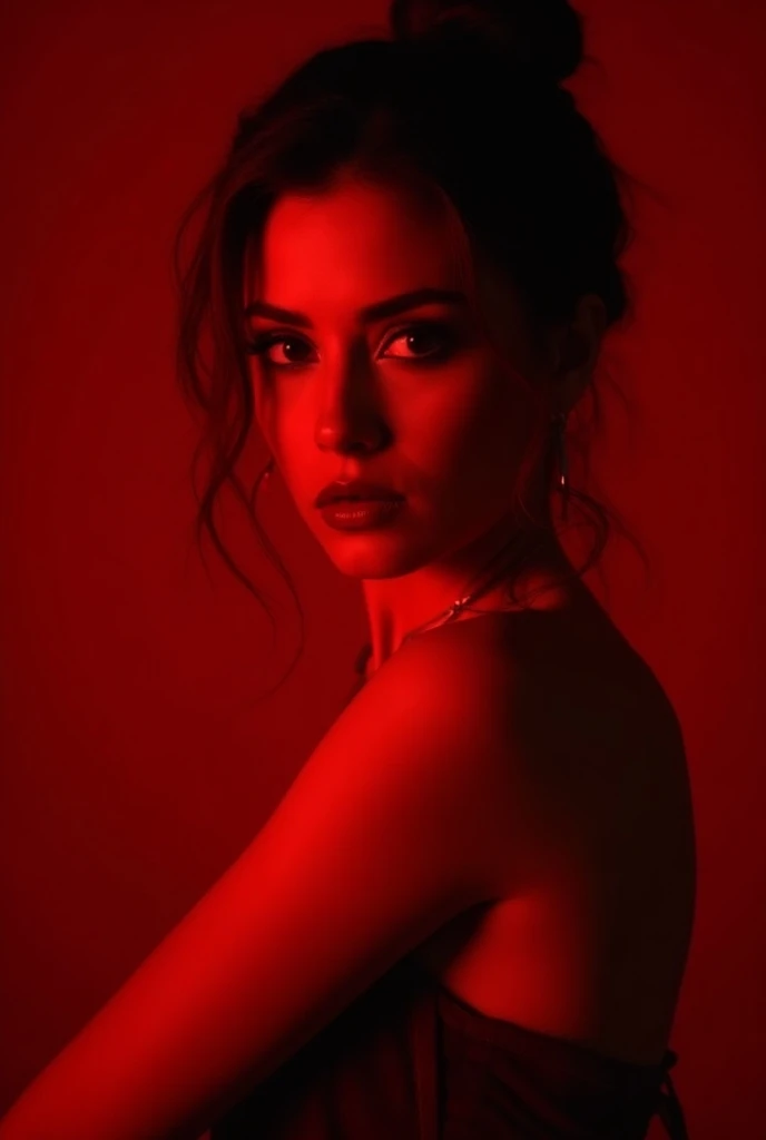 a photo of a woman, portrait, red and black color scheme, character profile, soft red lighting, <lora:lowra_v10:0.4>, hdr, intricate, highly detailed, fine details, key light, backlight, sharp focus, soothing tones, low contrast, exposure blend, movie scene, film grain, bokeh