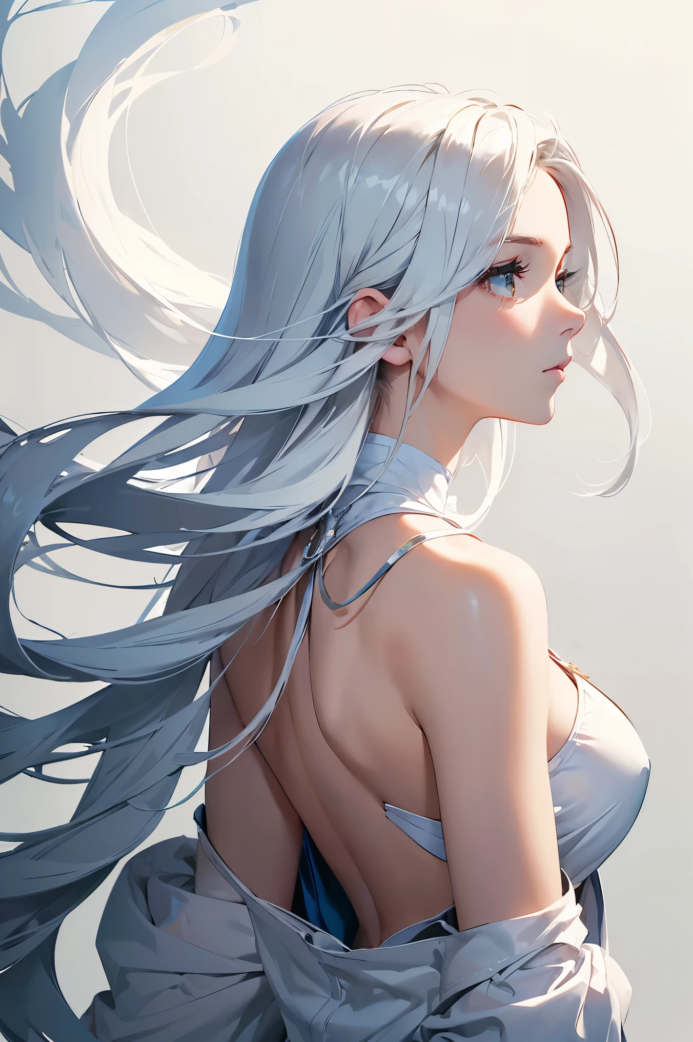 28-year-old female, Cute anime woman, Random background, Random pose, Random costumes, Outfits to match the background, break, shining, extremely long straight hair, ((Silver hair gradually fades to light blue tail)), /Hair blowing in the wind, Super high quality hair, clear, side swept bangs, Long bangs cover one eye, Cute beauty face, (focus on face), Ultra-delicate的臉部質感, Sparkling pupils, ((Clear light blue eyes)), thin eyebrows, long upper eyelashes, double eyelids, Upper Eye, Sexy eyes that stand out, (Ultra-delicate眼睛), Sexy and attractive lips, water潤的嘴唇, Pink lip gloss, Richly detailed lips, White skin, delicate skin, Silky skin, (Super textured skin), break, upright, Attractive medium breasts, Beautiful figure, Slim figure, Slim waist, thin hips, slim thighs, anatomically correct, correct limbs, correct finger, Extremely delicate fingers, (Beautiful fingers), Perfect hands, Very high quality clothes, perfect clothing texture, Complete clothes, the right clothes, break, original photo, CG unity, professional, photography, Movie, Ultra-delicate
, Clear focus, (high resolution), Deformed depth of field blurred background, Detailed background, Perfect layer cutting, Atmospheric distance sense, artistic, (full-body shot/Cowboy shooting/Rear view/Top view/Top view), /something is flying, /cloud, /snow /water /ice, (best quality), Exactly, masterpiece, Award-winning,