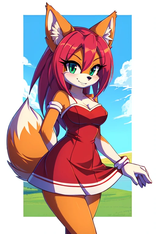 The character Amy Rose from Sonic the Hedgehog with huge tits and big thighs completely naked without any clothes in a garden