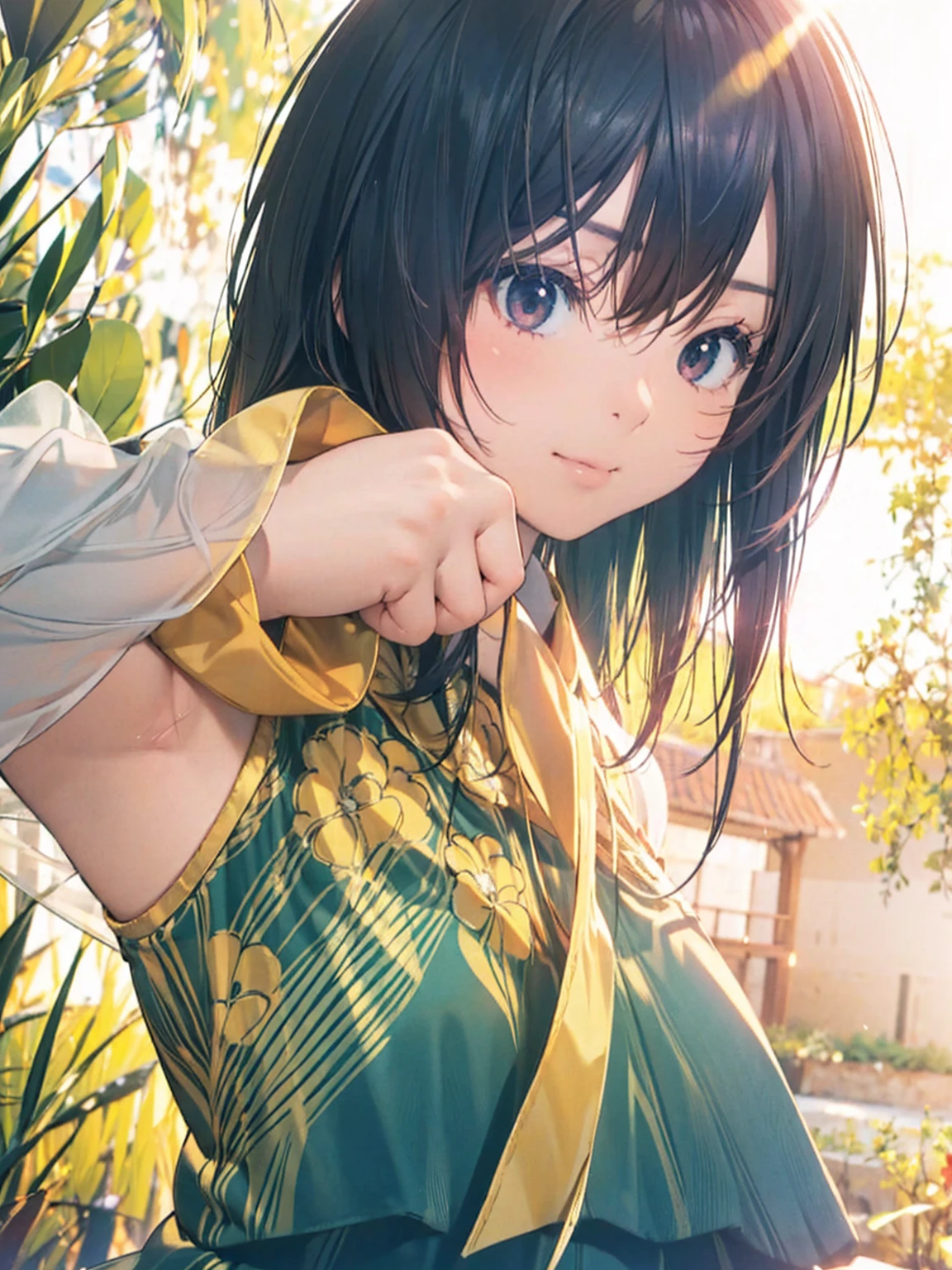 Official Art, wallpaper,  very detailed , ((( very detailed な目と顔))), Realistic portraits, (Best Quality, masterpiece,  High Resolution ), ( High Resolution スキン: 1.2), 8K Ultra HD, Backlight,  background blur, smile, One Woman,  woman in white shirt, Beautiful woman, Attractive beautiful face, Beautiful face and perfect skin, Diffused, Natural Skin Radiance, Attractive and beautiful, Wrapped in golden light, Gorgeous and attractive,  soft golden hour lighting,  natural beauty expressive pose , Soft golden light,  attractive girl,  golden background , Dynamic Angle