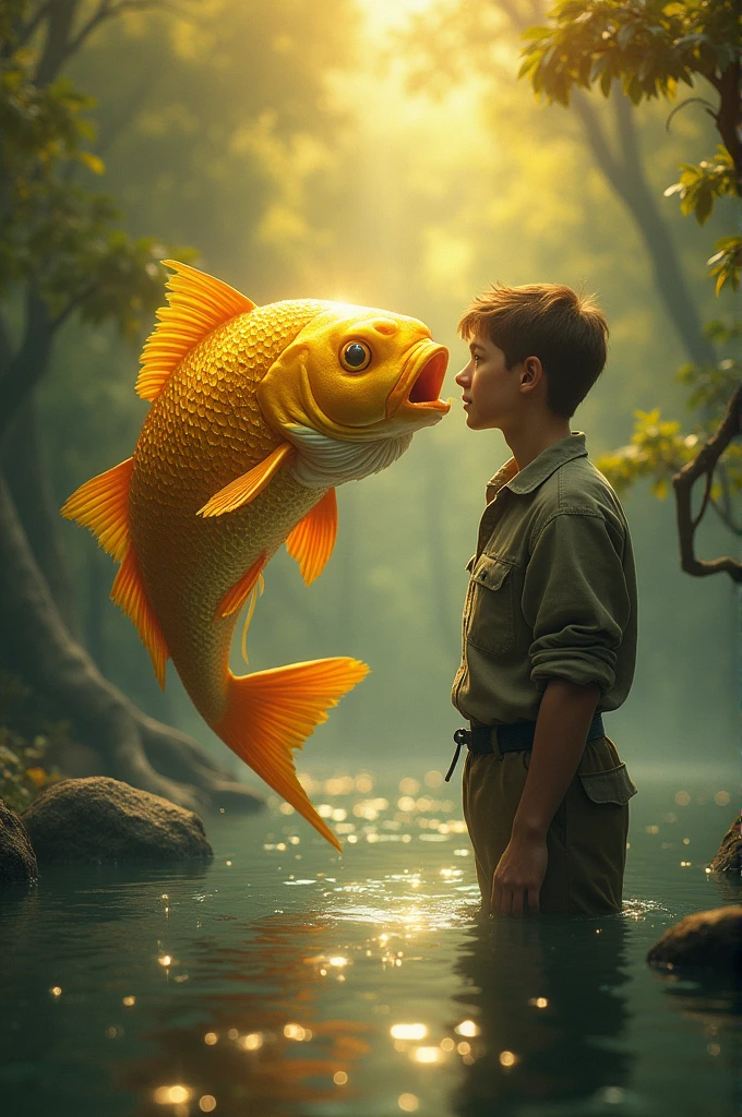 qualidade de imagem do filme,Disney Animation Style,A boy swims in the sea with a koi in his arms,cabelo curto e detalhado,Denim suspenders,Bare feet,profundidade de campos,Luz alta,luz real,Traching de raias,oc renderizado,hyper-realistic,melhor qualidade,8k,Obras de mestres,super-fino,pelos pubianos detalhados,anatomia correta,sharp focus on eyes,Bokeh,Facial features are carefully described