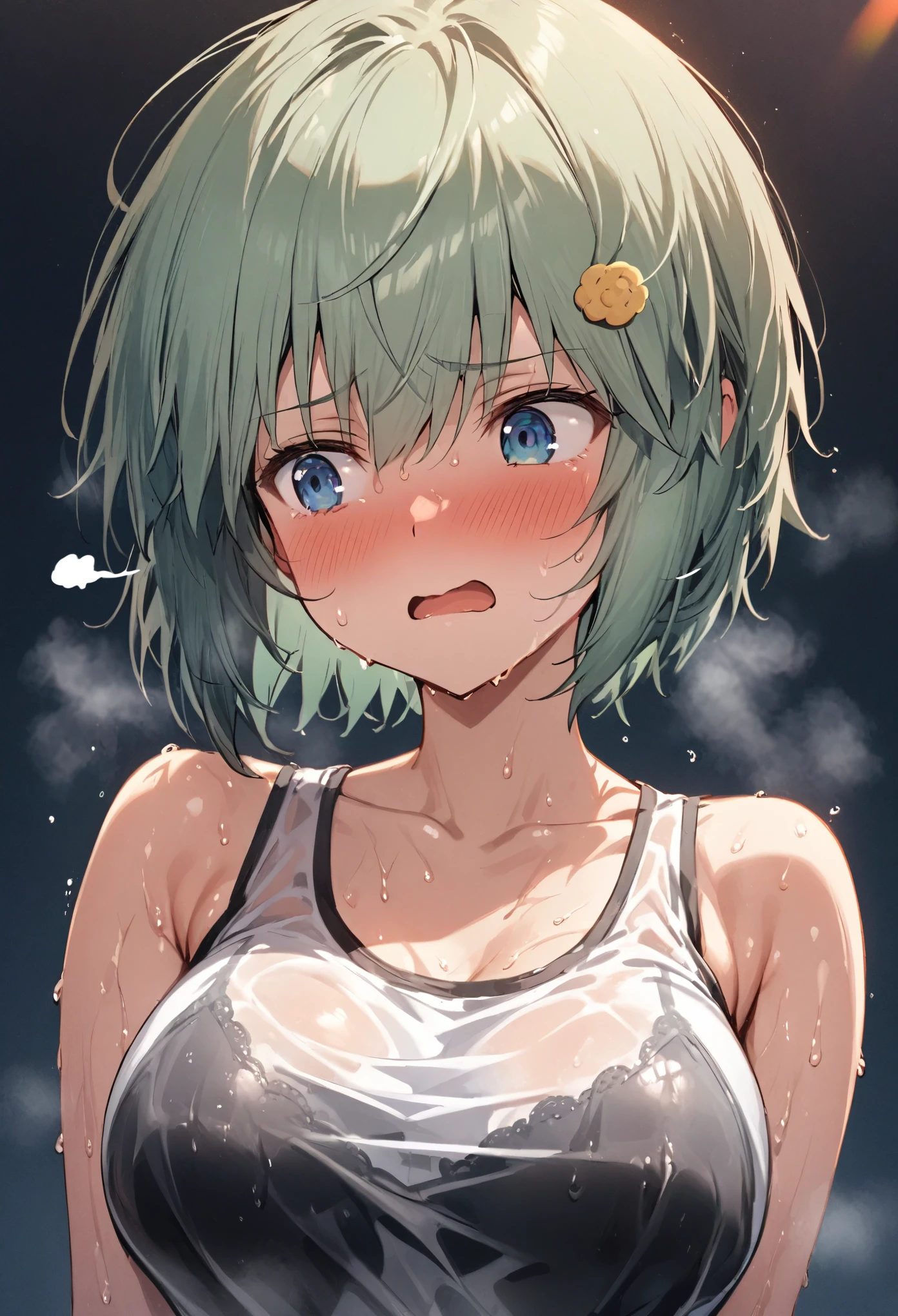 score_9, score_8_up, score_7_up, score_6, score_5_up, score_4_up, light color, wip, weak color, (((mature, mother)), shy face, blush, house wife, 1girl, solo, (fully nude), seductive smile, sexy large breasts, nipples, girl grabbing her own breasts, upper body, directly facing the viewer, pov, drooling, saliva, white background, (Ellen Joe:2), large breasts, dress