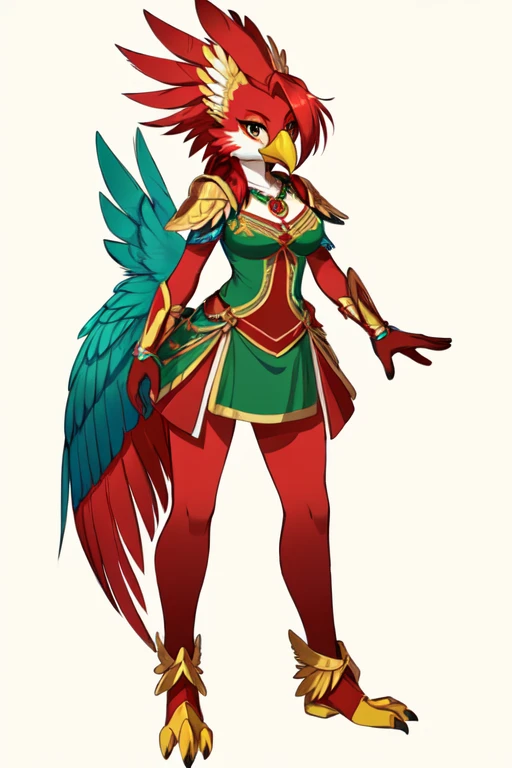 <lora:Anthro-Birds-v3.2.2-no_offset:1> Anthro, Avian, Bird, Beak, Wings, Tail Feathers, ((rito)), <lora:medli_v1:0.7>, medli, 1boy, bird, large breasts, looking at viewer, looking down, red hair, solo focus,