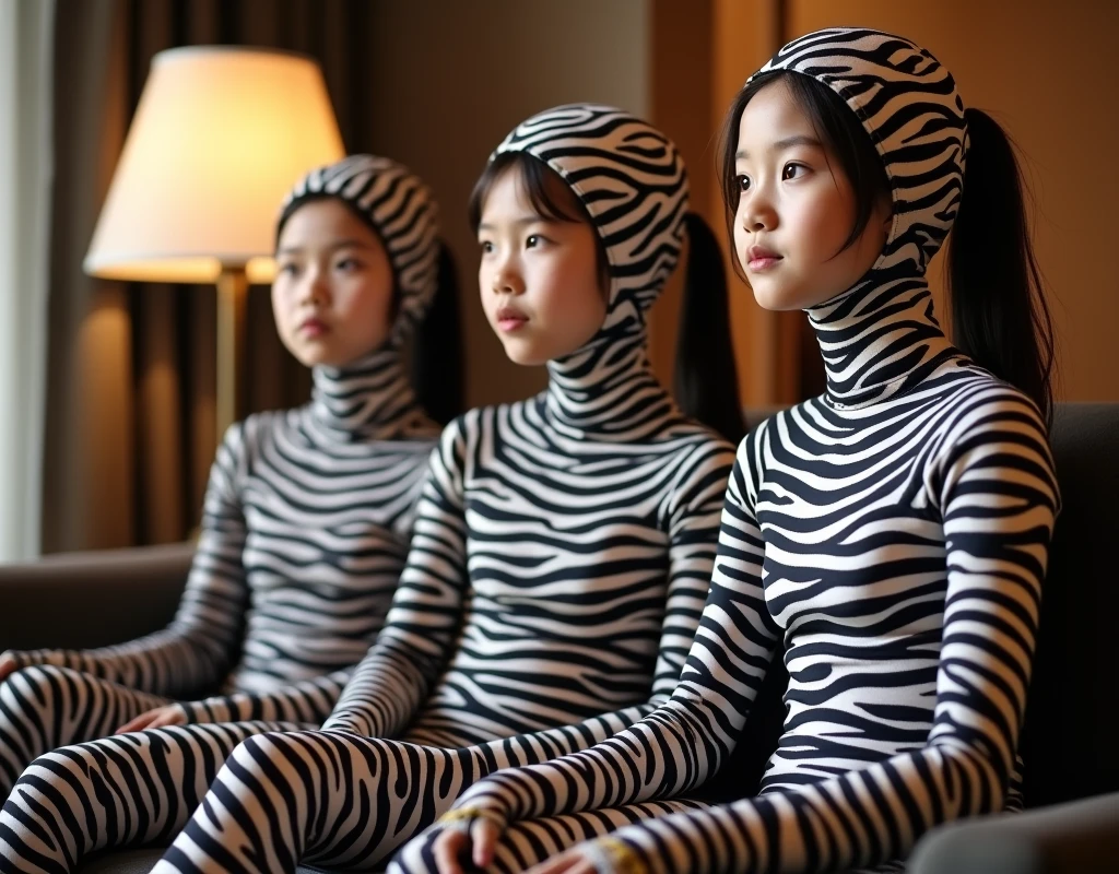 6 taiwan boy students wear leopard print lycra turtleneck unitard catsuit covered with spots and stripes.They always wear leopard print lycra dancewear hijab-like hood.They are from school