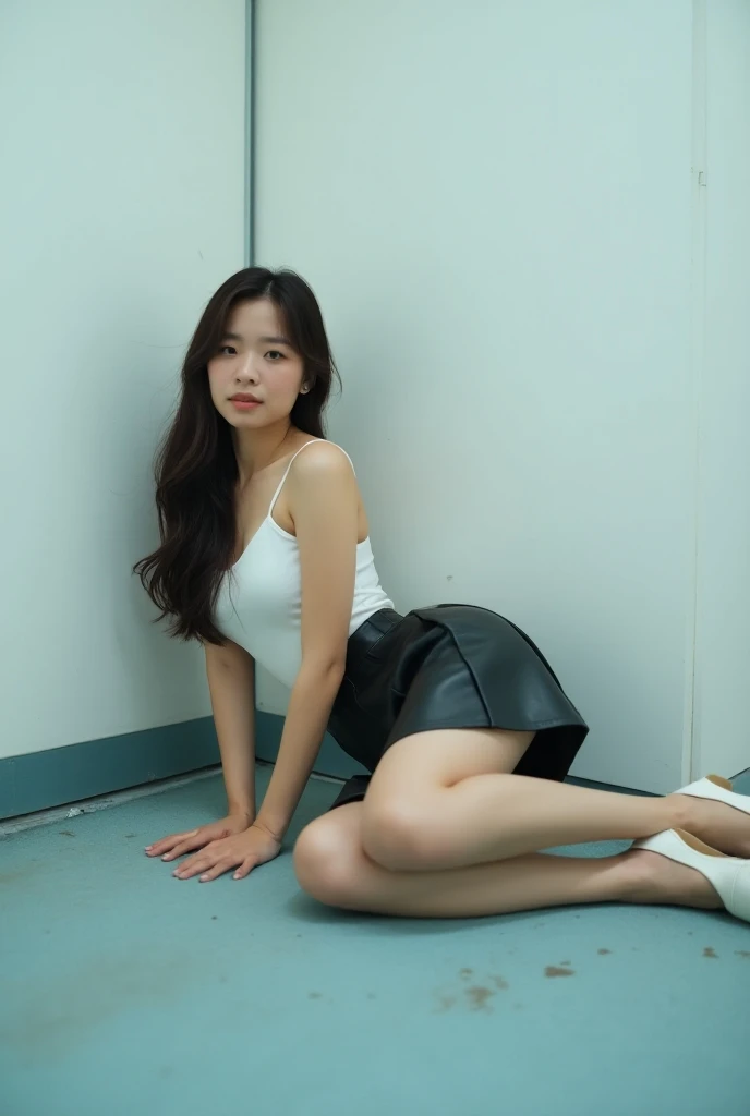 debris flies、highest quality、super fine、got it、High resolution、8k wallpaper、perfect dynamic composition、(((Full body Esbian)))、((from below))、20 year old cute girl、detailed beautiful face、delicate and cute eyes、fine-textured skin、My cheeks turned red、(wavy black hair)、thin legs、Please generate at the eaves、take a selfie with your mobile phone、room、wearing short sleeve knitwear、wear a skirt、white background、I can see your pants、panty shot