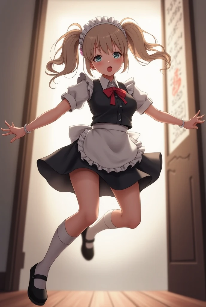(ultra-detailed, best quality, anatomically perfect body:2), (1 short girl, , have to pee, very desperate to pee, have to pee), Women's restroom, Beautiful interior, (taking in restroom:1.5), (maid uniform:1.3), (have to pee, bladder full:1.5), (knees together and feet apart, Rub each other's thighs:1.3), (hand between legs, leaning forward:1.4), (rub crotch:1.6), (girl can't stand up straight), (constricted pupils:1.3), (erotic twist of the body:1.3), (sad:1.2), (blush:2), (embarrassment:1.4), flowing sweat, (fear), (breathless:1.8), (squint eyes:1.3), (looking away:1.2), parted lips, pink lips, shiny skin, (dramatic angle:1.5), (full body:1.4),