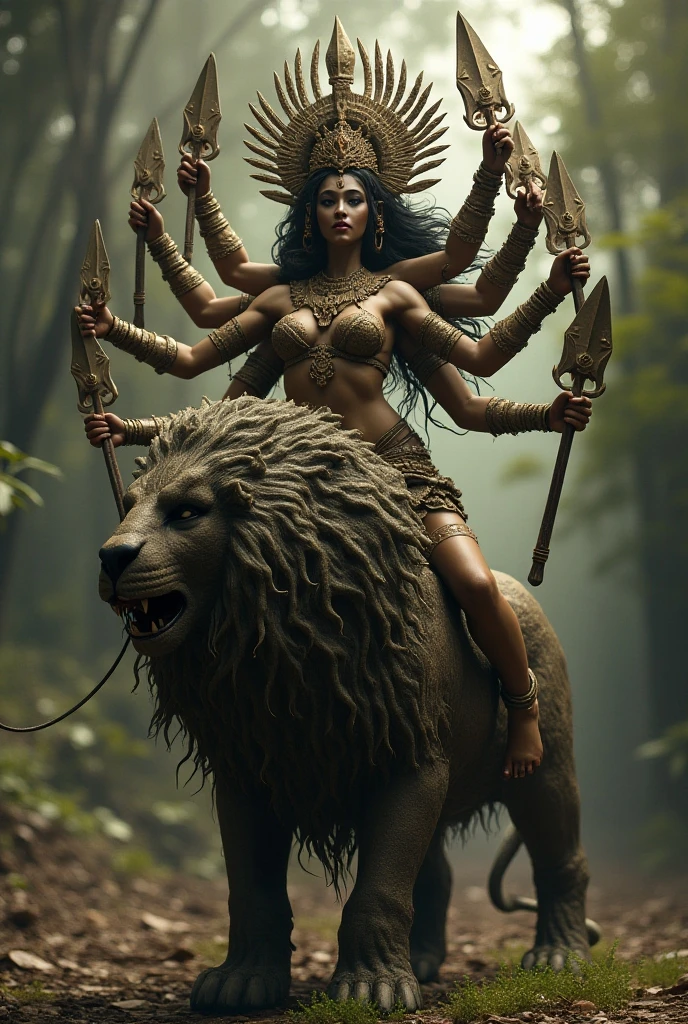 1 grizzly bear, on top of the grizzly bear is a winged woman warrior goddess wearing high heels, they are running though a compass clock and the stars