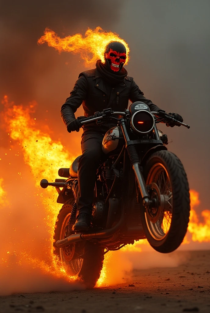 Ghost Rider on a fiery motorcycle