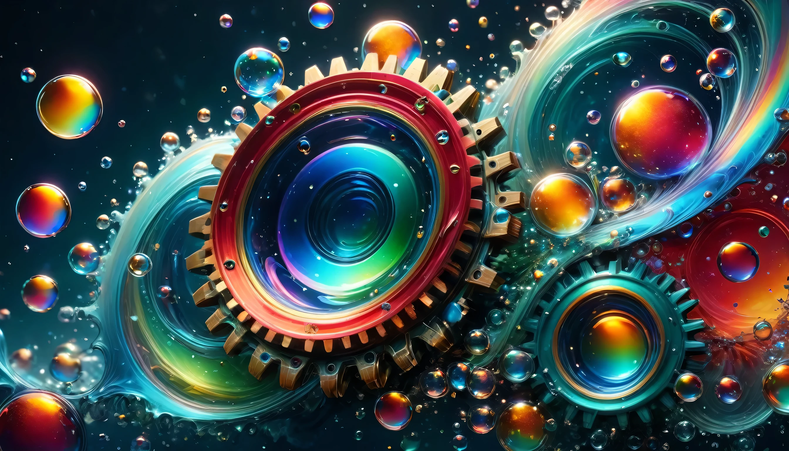 
( is the best quality,4K,8K, high resolution ,masterpiece:1.2), super detailed ,( actual ,photo actual ,photo- actual :1.37),Viscous liquid,Mechanical gears, Gradient neon  ,( colorful bubbles floating ,starry steam ,starry steam :1.37,starry steam :1.37,starry steam :1.37),( laser colorful light waves ),(  refraction on metal  ),  many fluid bubbles  :1.37,  gorgeous gradient geometric art  ,  collision and reorganization of futuristic and retro elements, exaggerated artistic expression ,Concept Art,Red,green,Blue 