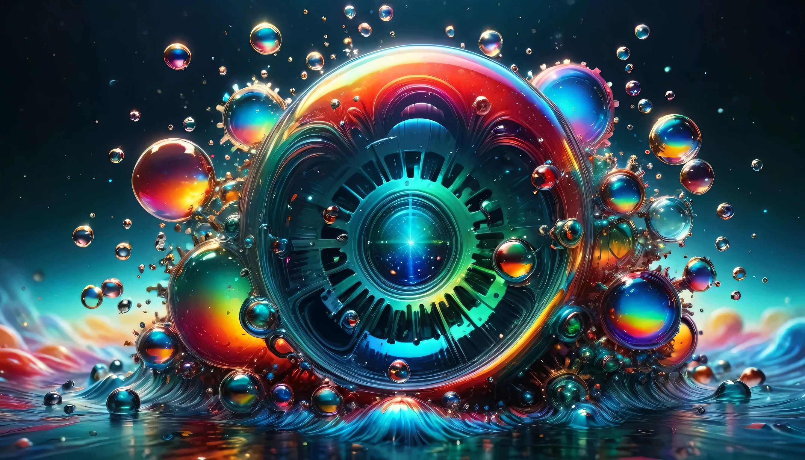 
( is the best quality,4K,8K, high resolution ,masterpiece:1.2), super detailed ,( actual ,photo actual ,photo- actual :1.37),Viscous liquid,Mechanical gears, Gradient neon  ,( colorful bubbles floating ,starry steam ,starry steam :1.37,starry steam :1.37,starry steam :1.37),( laser colorful light waves ),(  refraction on metal  ),  many fluid bubbles  :1.37,  gorgeous gradient geometric art  ,  collision and reorganization of futuristic and retro elements, exaggerated artistic expression ,Concept Art,Red,green,Blue 