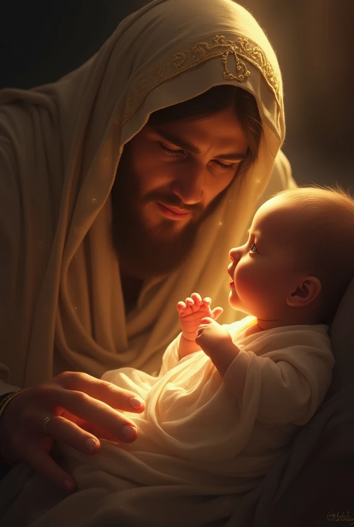 Jesus's hands hold unborn baby