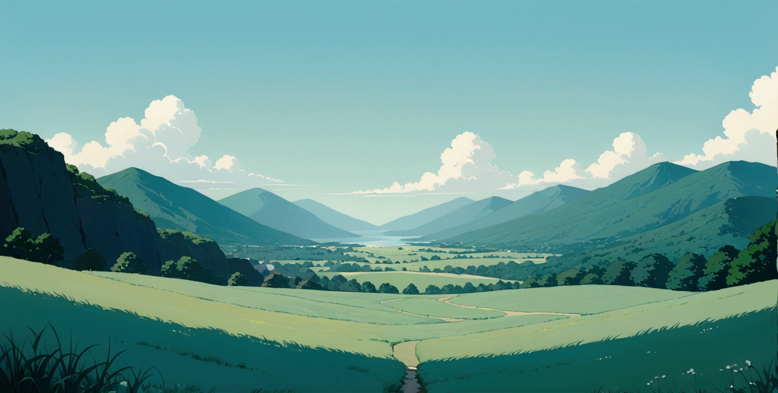 (minimalism:1.4), Lofi anime style, Studio Ghibli art, Miyazaki ,pastel , cute ,minimalist , landscape , SPIRITED AWAY From Hayao Miyazak ,No one is there , No people