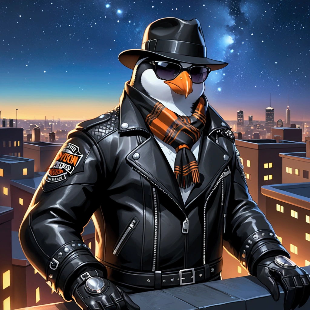 male, anthro, kemono,(Emperor penguin),black Winter Jacket,Long pants,,Office Ceo, Snowing City,half length portrait, white mane, , by zackary911, chunie, meesh, kiyosan, sigma x, bara, detailed background