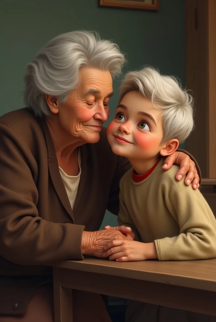 Old woman with young boy romance 