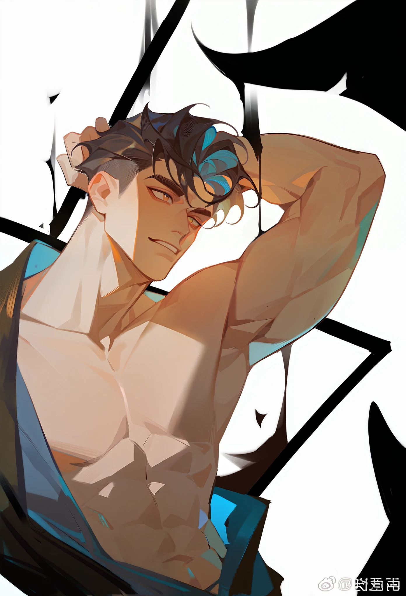 zaikao, zaikao style, male, male focus, muscle, 1boy, short hair, armpit fetish