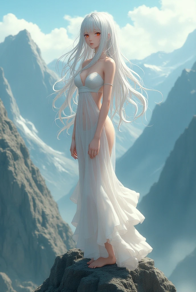 (masterpiece, high detail, high resolution, art style by Greg Rutkowski, depth of field), thin white transparent fabric covering her body