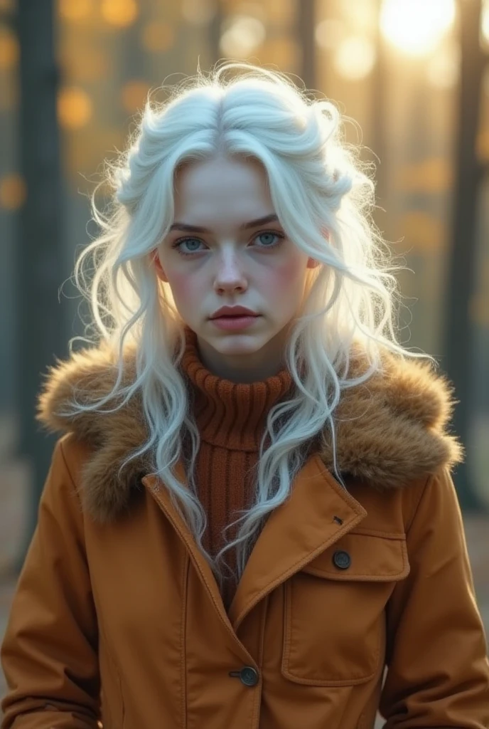 woman, albino, jacket, autumn