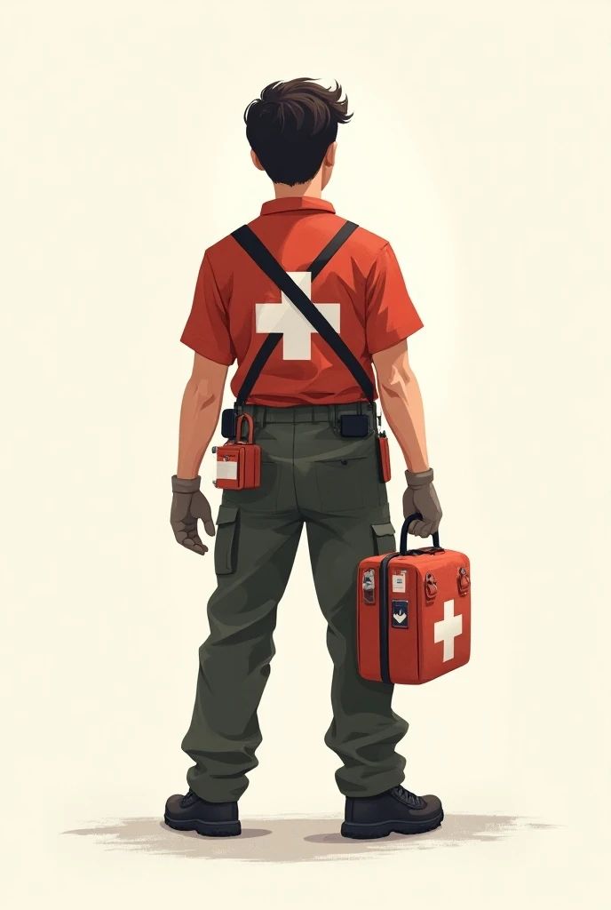 4k, realistic, carismatic, girl on street, she is a paramedic, baggy pants, white hair, cute hair, 25 years old, full body, wearing boots, wearing a stethoscope on neck, (blue medical gloves:2), red emergency backpack, anime, solo, kneeling down, medical emergency, orange uniform, sweating, blood splattered, (blood on gloves:1.5), clean, simple