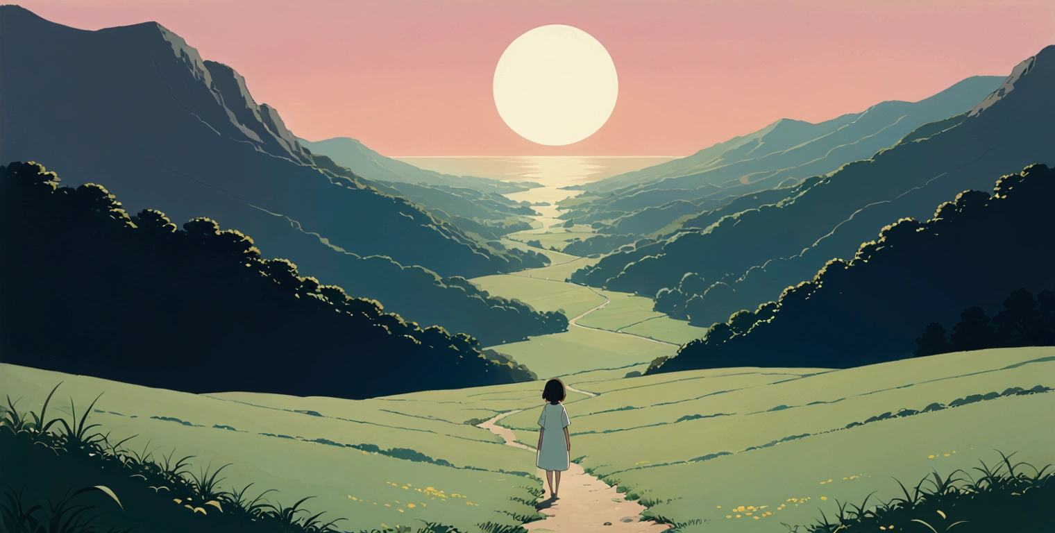 (minimalism:1.4), Lofi anime style, Studio Ghibli art, Miyazaki ,pastel , cute ,minimalist , SPIRITED AWAY From Hayao Miyazak ,No one is there , No people , Landscape