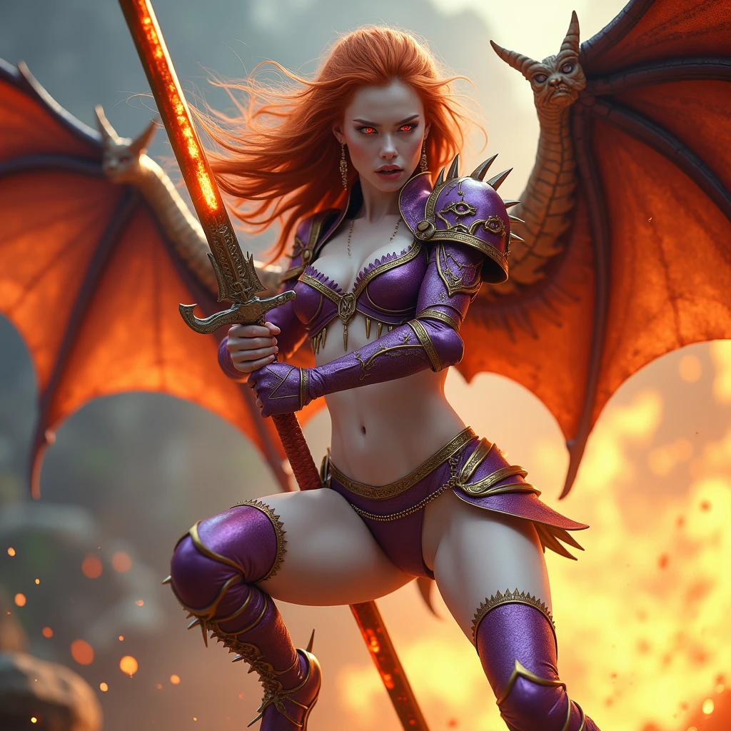hyper realistic, ultra detailed full body photograph of a beautiful dragon woman, attractive ((Red ruby:1.25)), crimisson blood colored hair, tribal fashion, blue color dragon eyes, shiny scales on hands, 2 dragon wings on back, elf ears, full body, mystical body tattoos, cover, Garments design has a harmonious dragon leather aesthetic, back looking over shoulder pose, sunlight fractal details, (Anna Steinbauer:1.5), low angle view, depth of field, HOF, hall of fame, detailed gorgeous face, apocalyptic environment, natural body posture, professional photographer, captured with professional DSLR camera, trending on Artstation, 64k, ultra detailed, ultra accurate detailed, bokeh lighting, surrealism, Thomas Kinkade background, urban, ultra unreal engine, ((Pauline Voß)), ((Pascal Quidault)), ((Anna Helme)), Martina Fackova, intricate, epic, freckles, peach fuzz, detailed mascara