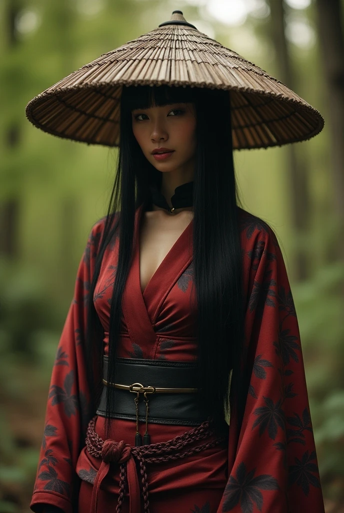 ２０age、beautiful,、Cute Girls、Warrior、dragon tattoo on arm、Hold the Japanese sword in front of your body、Draw your sword and prepare、Sharp eyes、Fresh red blood on cheek、In the woods、Swordsman、