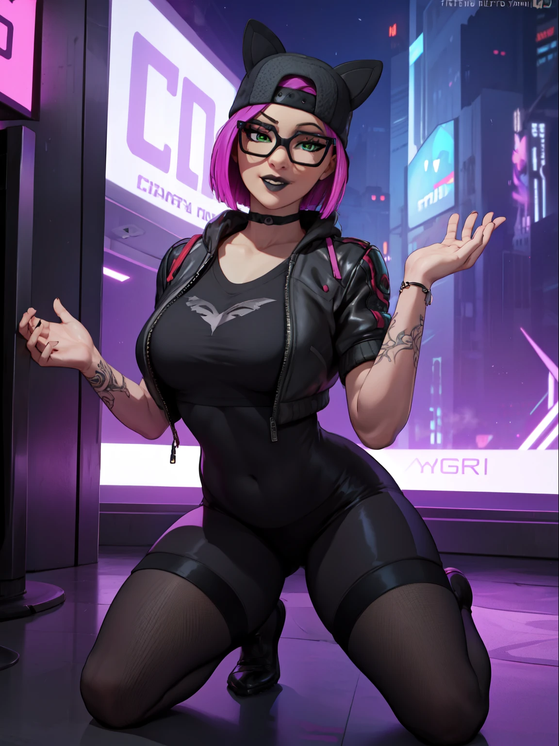 Traje de lino Cyberpunk, Noche , abrigo de terciopelo negra Extremadamente detallado, rostro detallado, gafas ,hermoso rostro, ojos finos, mirando al espectador, pose femenino.