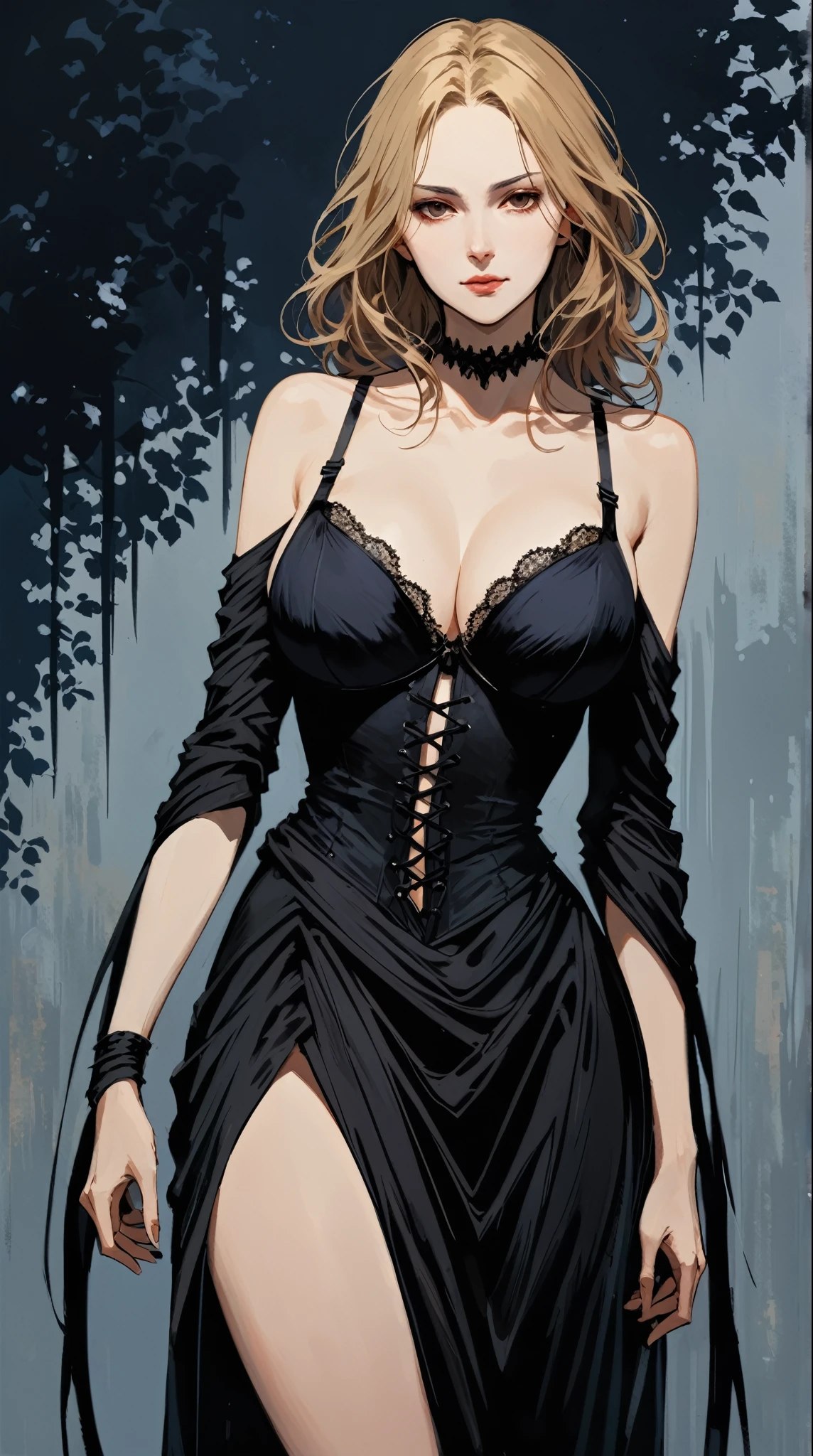 star sky, starry sky, looking at viewer, moonlight, evening gown, gown, suspender skirt, absurdres, original, stars, flower, lily pad, (lotus:1.1), highleg, (short hair:1.21), (black hair:1.331), messy hair, (parted bangs:1.4641), breasts, small breasts, (covered, areolae, breasts apart, areola slip, (nipple slip:1.1), pubic hair,, (partially visible, (peeing:1.1), (pubic hair peek:1.21), have to pee, 1girl, solo, goddess, hand on hip, high heels, strap gap, nipple tweak, chest jewel,,gaping,nipple torture,one breast out,necklace