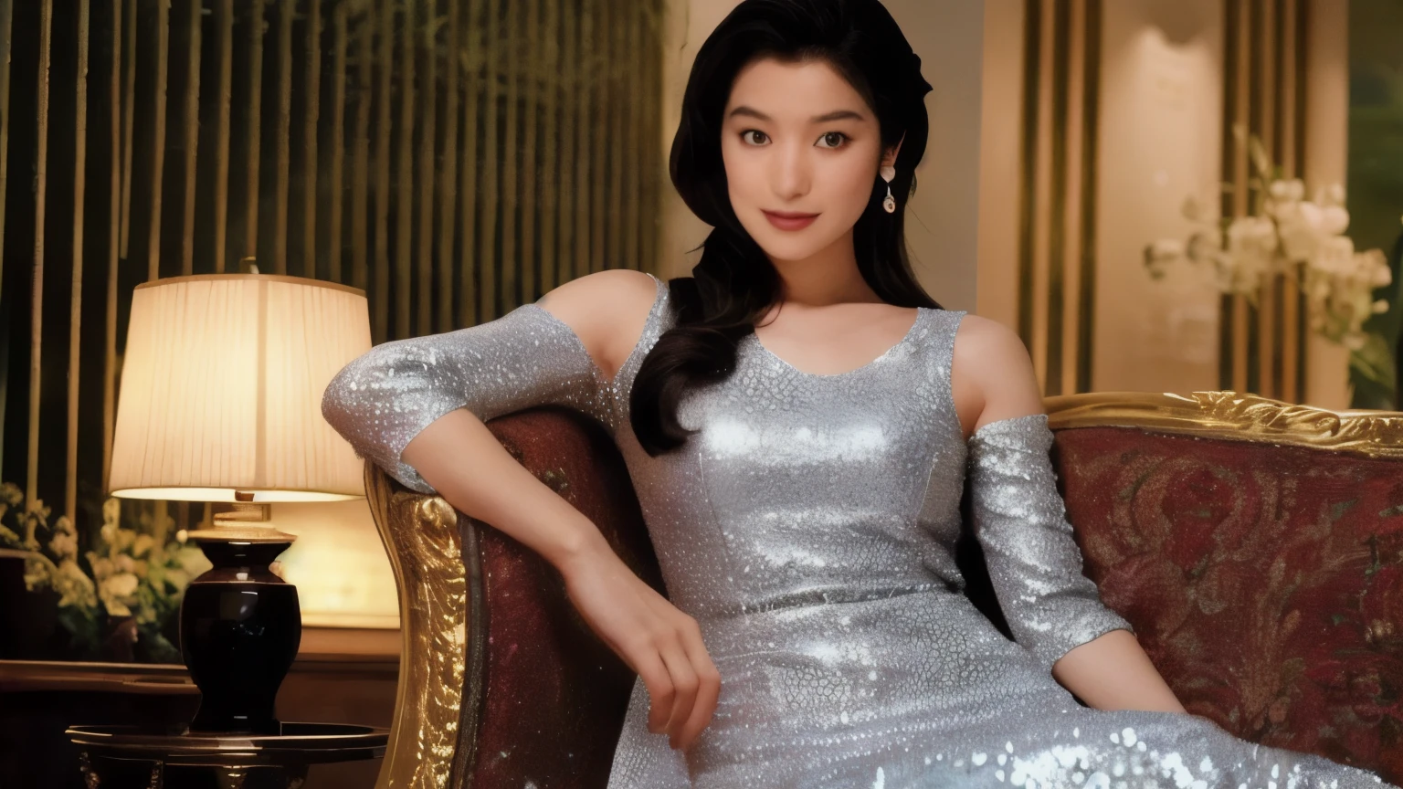 masterpiece,beautiful,extremely detailed,finely detailed,exquisite,(ultra high res),(8k UHD best quality), (realistic, photo-realistic:1.37), depth_of,blurry_background, photo_inset,Dramatic lighting,reference_inset,photo_background,photorealistic,looking_at_viewer,1girl,detailed skin,shiny skin,(((romantic hotel lobby))),(((upper body))),(((evening dress))),kyoka