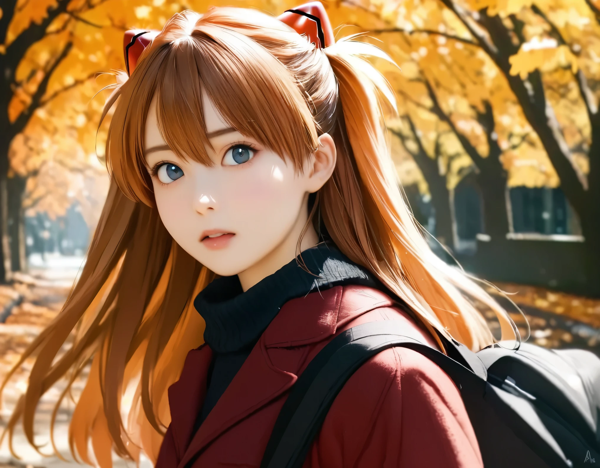 (best quality, 8k, high resolution:1.2), 1girl, souryuu_asuka_langley, autumn, upper body